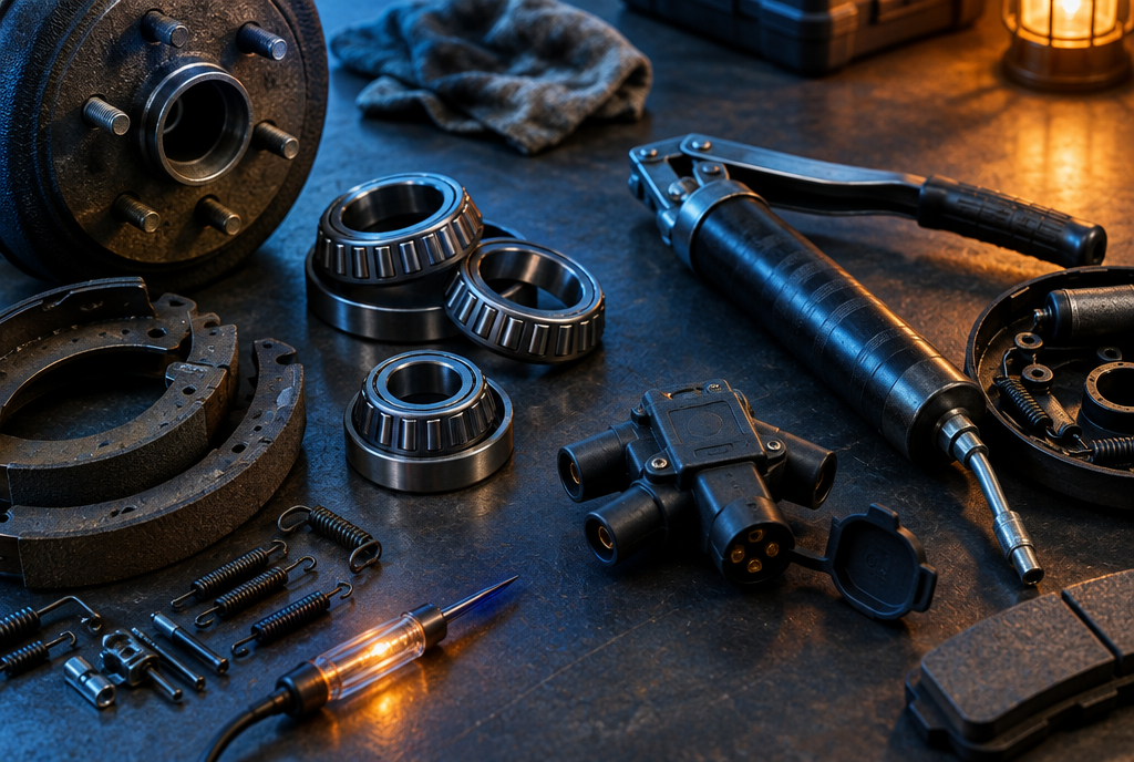 Trailer repair tools on a workbench