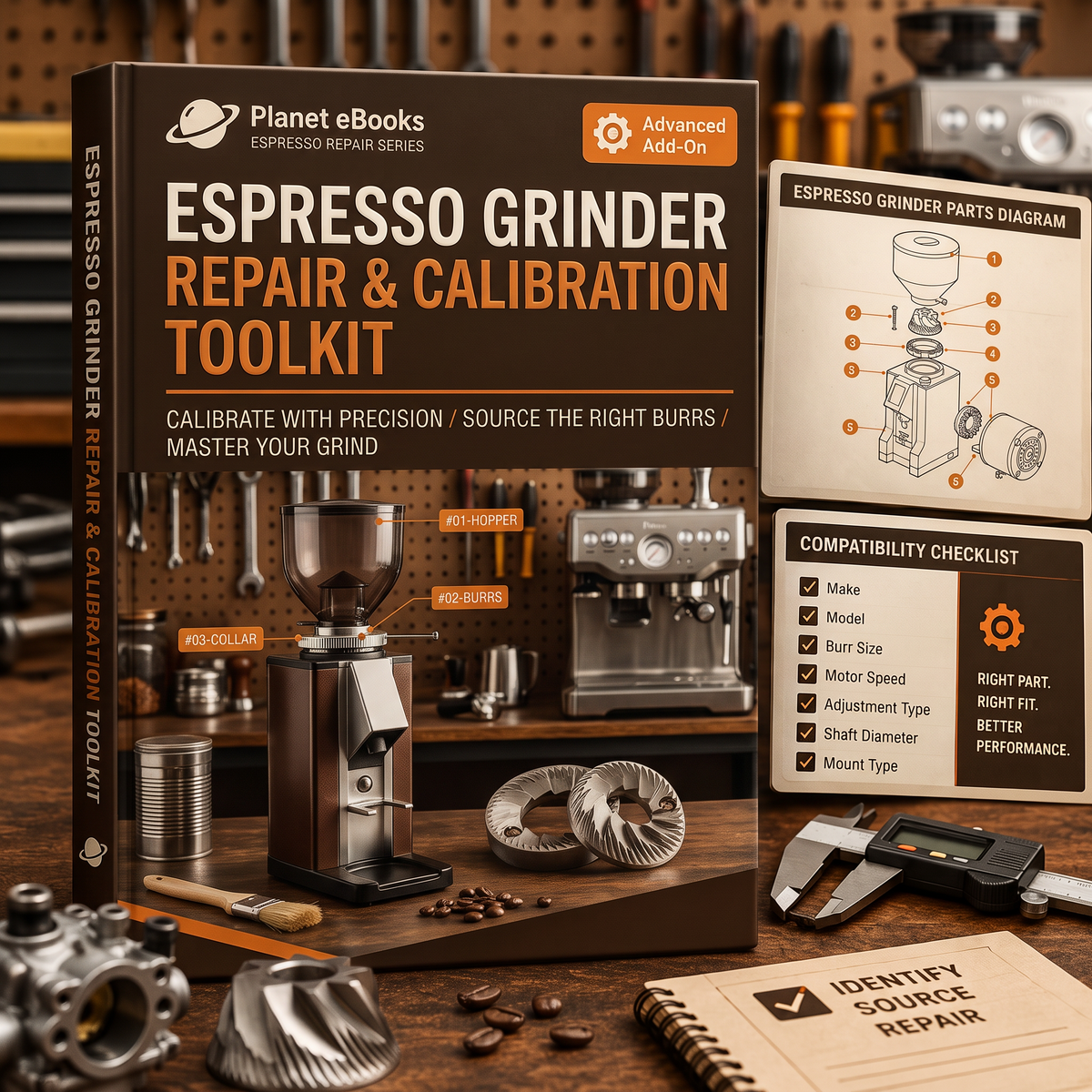 The Espresso Grinder Repair & Calibration Toolkit premium 3D hardcover digital product cover